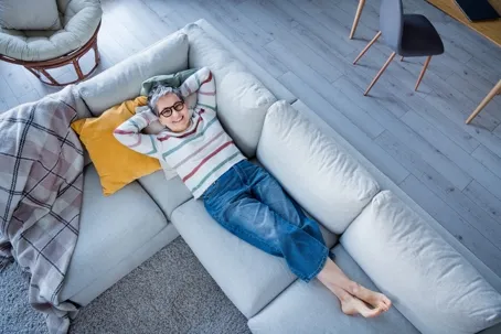 peaceful positive lady lying comfy
